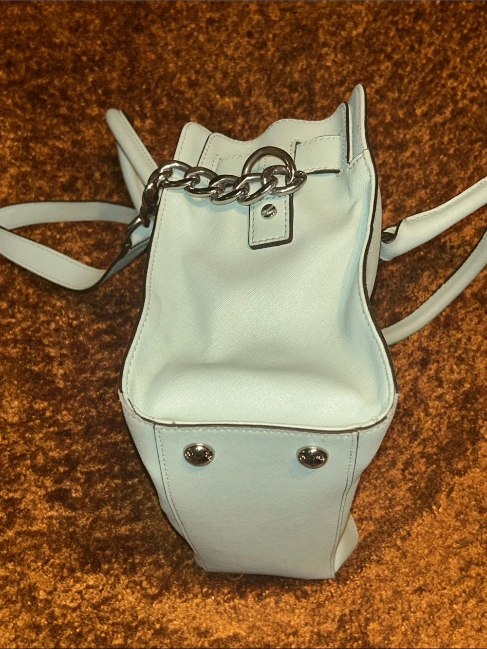 Michael Kors Mint Green Leather Satchel with Silver Hardware